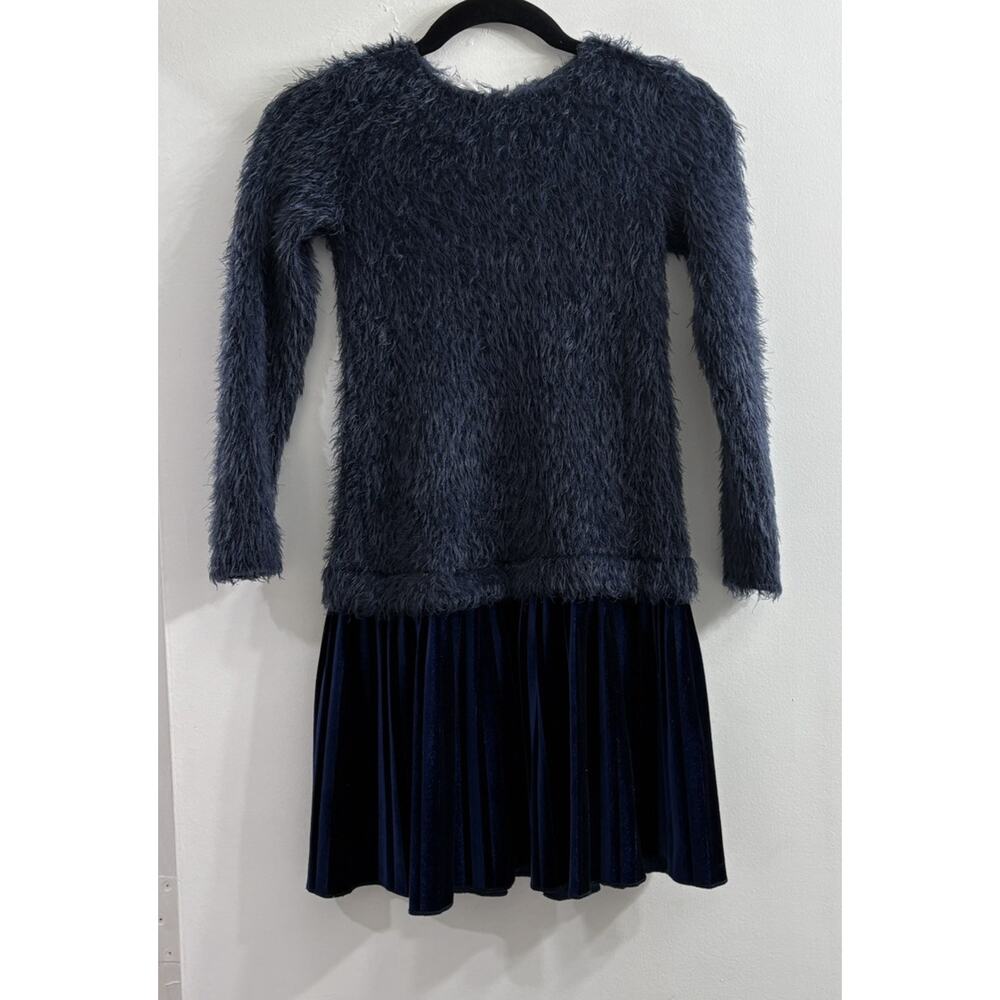 Muka‎ Girls Dress Sz 10 Blue Velvet Pleated Fuzzy Top Long Sleeve Fairy EUC
